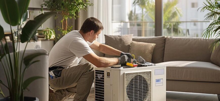 Установка кондиционера в современном интерьере квартиры в Пензе